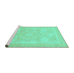 Sideview of Machine Washable Abstract Turquoise Modern Area Rugs, wshabs2607turq