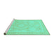 Sideview of Machine Washable Abstract Turquoise Modern Area Rugs, wshabs2607turq