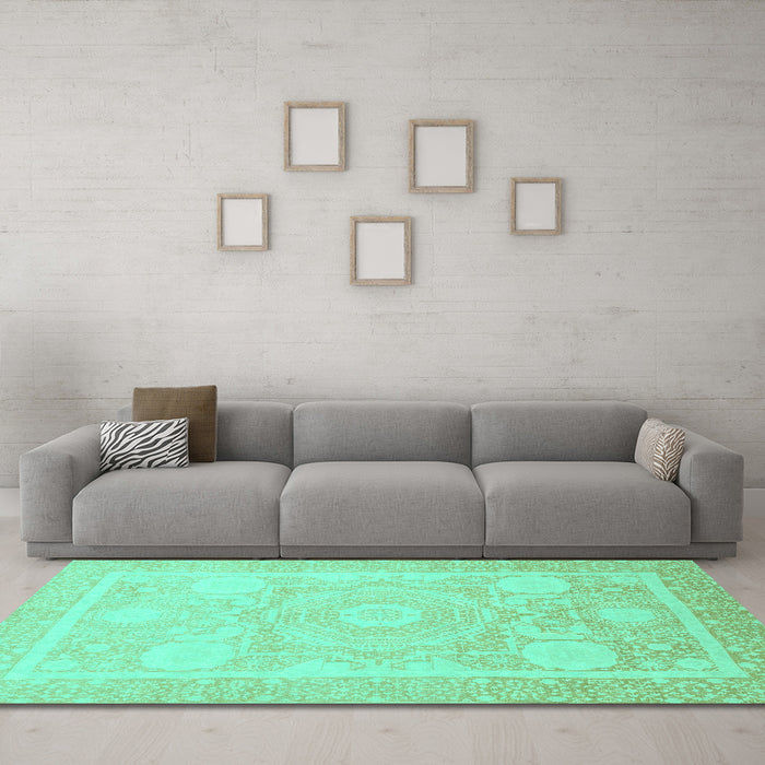 Machine Washable Abstract Turquoise Modern Area Rugs in a Living Room,, wshabs2607turq