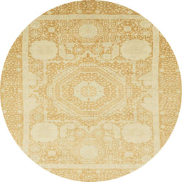 Round Machine Washable Abstract Brown Gold Rug, wshabs2607