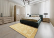 Abstract Brown Gold Modern Rug in a Bedroom, abs2607