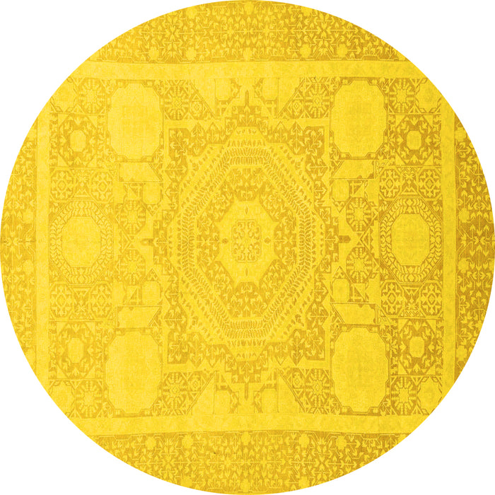 Round Machine Washable Abstract Yellow Modern Rug, wshabs2607yw