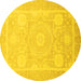 Round Abstract Yellow Modern Rug, abs2607yw