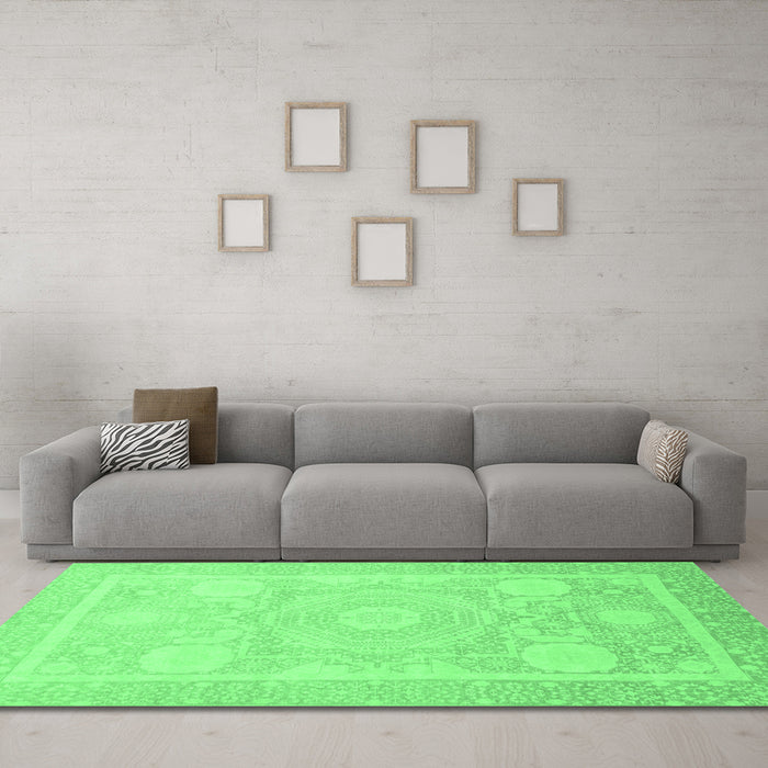 Machine Washable Abstract Emerald Green Modern Area Rugs in a Living Room,, wshabs2607emgrn