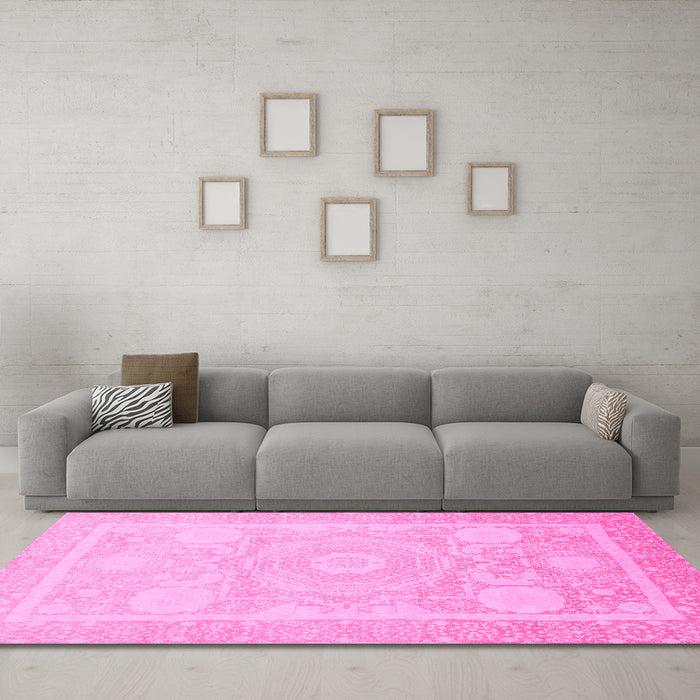 Machine Washable Abstract Pink Modern Rug in a Living Room, wshabs2607pnk