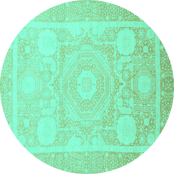 Round Abstract Turquoise Modern Rug, abs2607turq