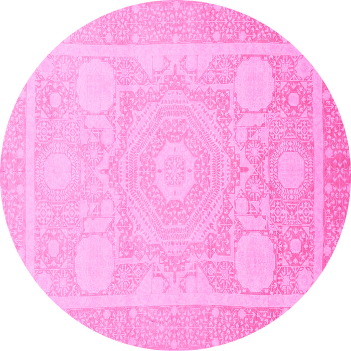 Round Machine Washable Abstract Pink Modern Rug, wshabs2607pnk