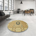 Round Machine Washable Abstract Cinnamon Brown Rug in a Office, wshabs2608