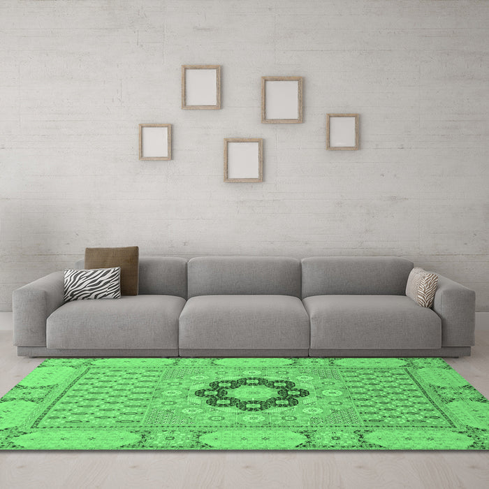 Machine Washable Abstract Emerald Green Modern Area Rugs in a Living Room,, wshabs2608emgrn