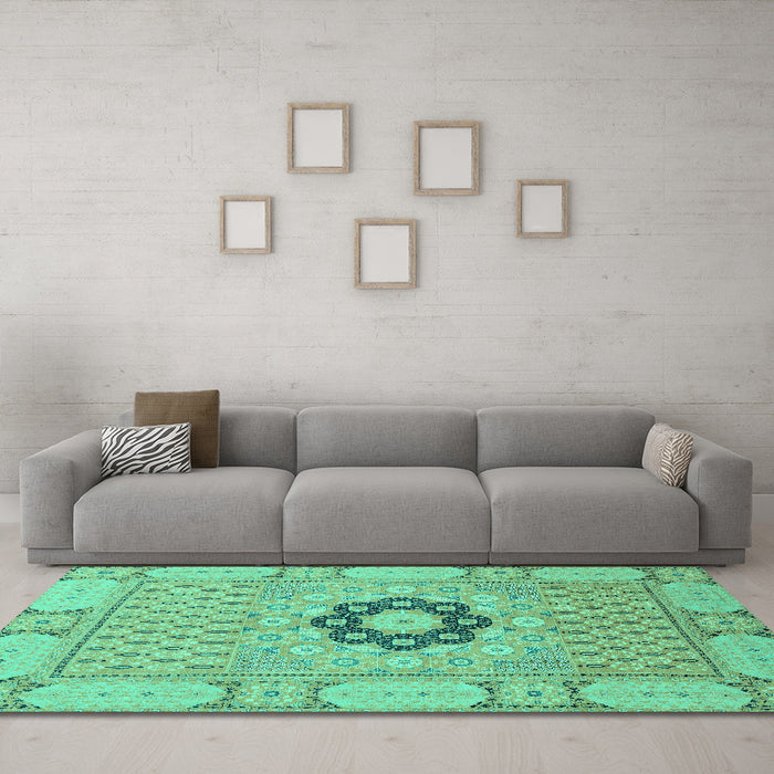 Machine Washable Abstract Turquoise Modern Area Rugs in a Living Room,, wshabs2608turq