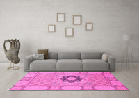 Machine Washable Abstract Pink Modern Rug, wshabs2608pnk