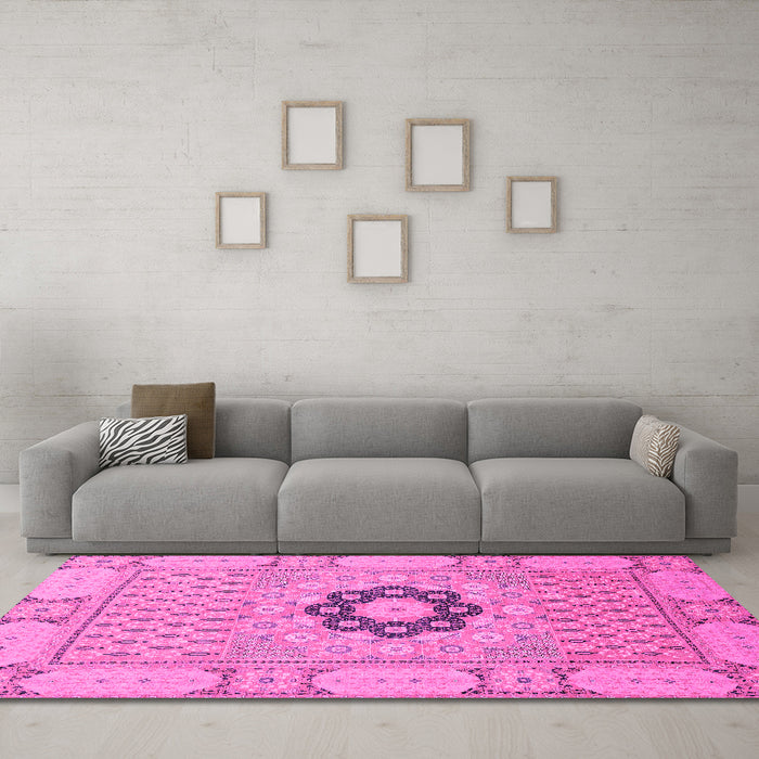 Machine Washable Abstract Pink Modern Rug in a Living Room, wshabs2608pnk