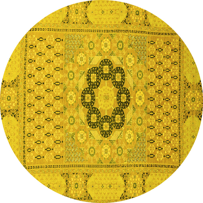 Round Machine Washable Abstract Yellow Modern Rug, wshabs2608yw