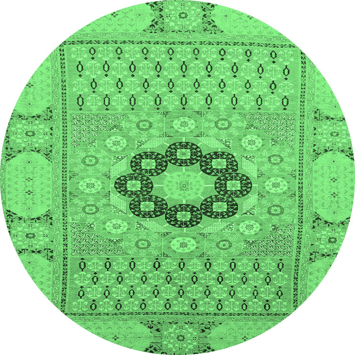 Round Machine Washable Abstract Emerald Green Modern Area Rugs, wshabs2608emgrn