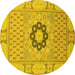 Round Abstract Yellow Modern Rug, abs2608yw