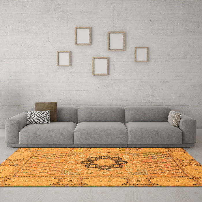 Machine Washable Abstract Orange Modern Area Rugs in a Living Room, wshabs2608org
