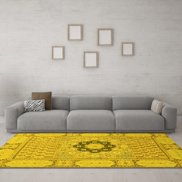 Machine Washable Abstract Yellow Modern Rug in a Living Room, wshabs2608yw