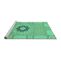 Sideview of Machine Washable Abstract Turquoise Modern Area Rugs, wshabs2608turq