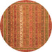 Round Machine Washable Abstract Orange Modern Area Rugs, wshabs2609org