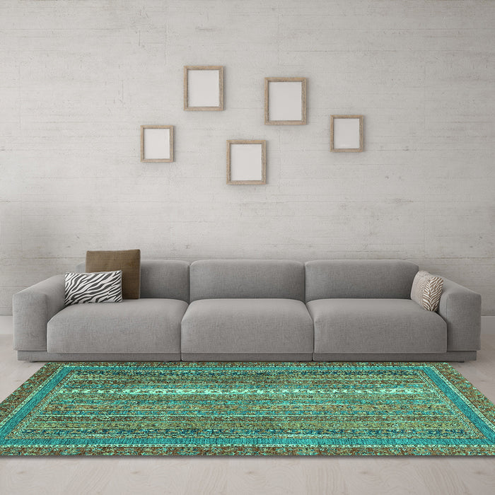 Machine Washable Abstract Turquoise Modern Area Rugs in a Living Room,, wshabs2609turq