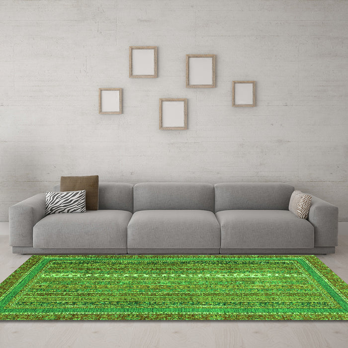 Machine Washable Abstract Green Modern Area Rugs in a Living Room,, wshabs2609grn