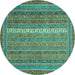 Round Abstract Turquoise Modern Rug, abs2609turq