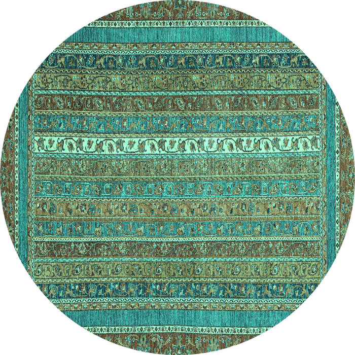Round Machine Washable Abstract Turquoise Modern Area Rugs, wshabs2609turq
