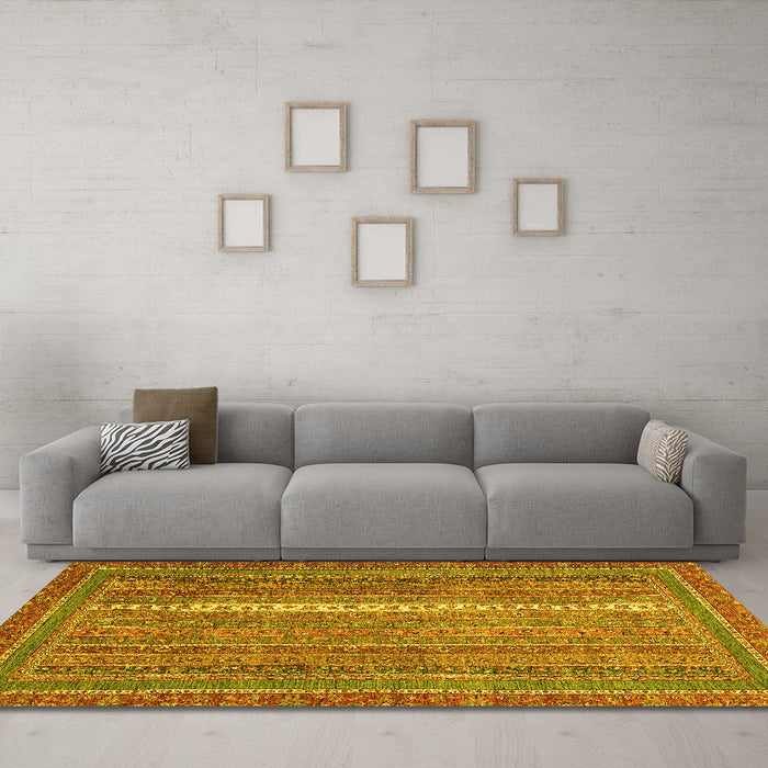 Machine Washable Abstract Yellow Modern Rug in a Living Room, wshabs2609yw