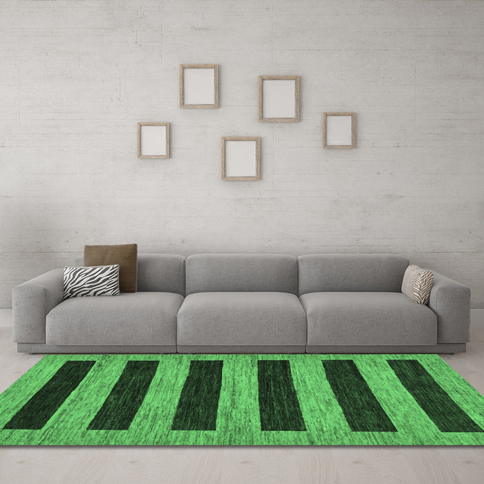 Machine Washable Abstract Emerald Green Modern Area Rugs in a Living Room,, wshabs260emgrn