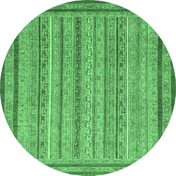 Round Machine Washable Abstract Emerald Green Modern Area Rugs, wshabs2610emgrn