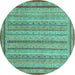 Round Machine Washable Abstract Turquoise Modern Area Rugs, wshabs2610turq