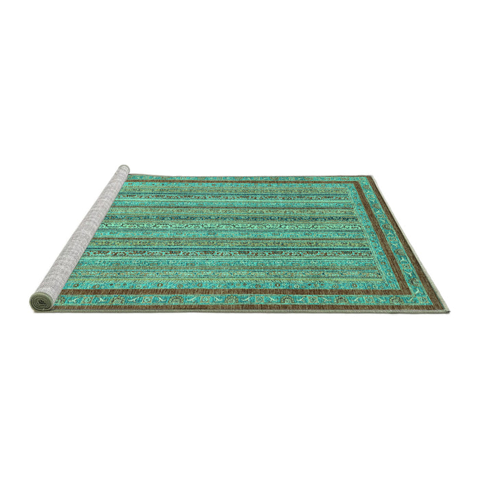 Sideview of Machine Washable Abstract Turquoise Modern Area Rugs, wshabs2610turq