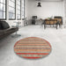 Round Abstract Brown Modern Rug in a Office, abs2610