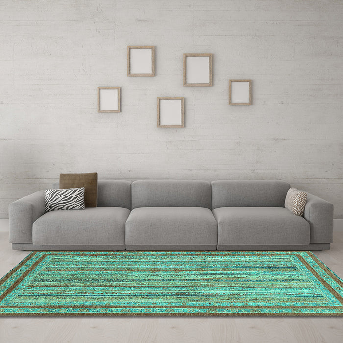 Machine Washable Abstract Turquoise Modern Area Rugs in a Living Room,, wshabs2610turq