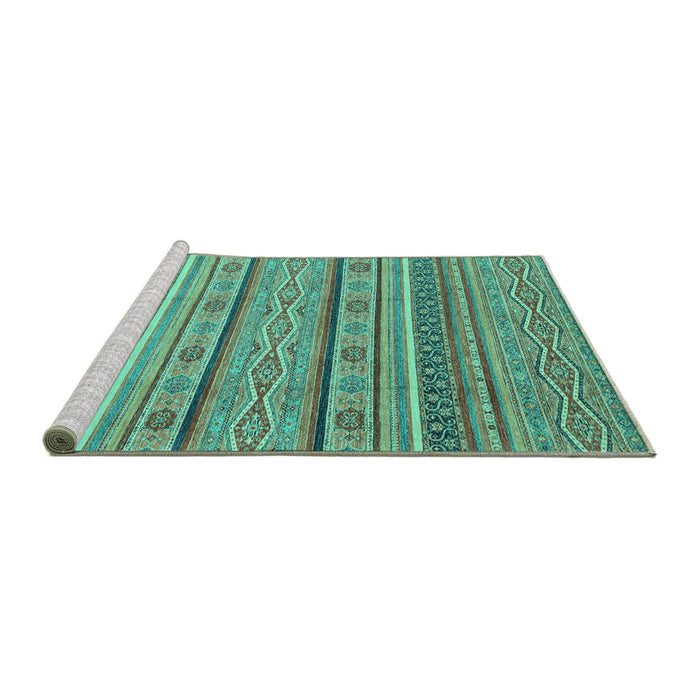 Sideview of Machine Washable Abstract Turquoise Modern Area Rugs, wshabs2611turq