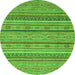 Round Machine Washable Abstract Green Modern Area Rugs, wshabs2611grn