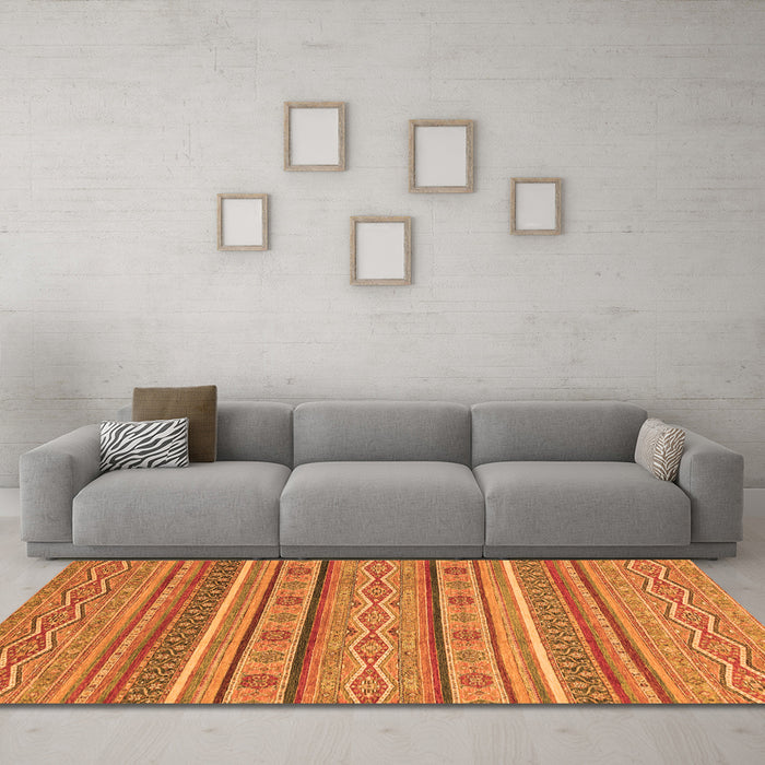 Machine Washable Abstract Orange Modern Area Rugs in a Living Room, wshabs2611org