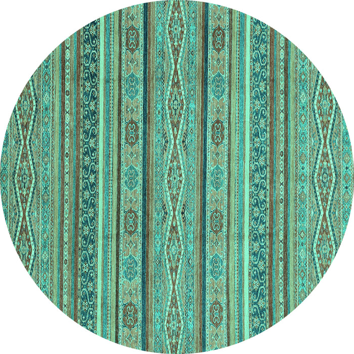 Round Machine Washable Abstract Turquoise Modern Area Rugs, wshabs2611turq