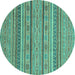 Round Machine Washable Abstract Turquoise Modern Area Rugs, wshabs2611turq