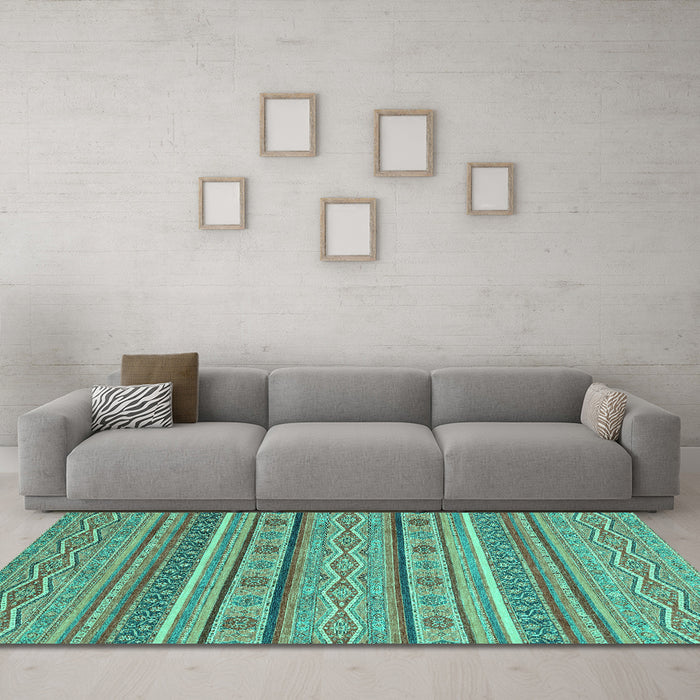 Machine Washable Abstract Turquoise Modern Area Rugs in a Living Room,, wshabs2611turq