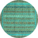 Round Abstract Turquoise Modern Rug, abs2612turq