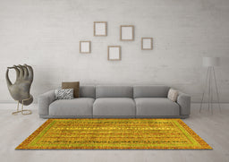 Machine Washable Abstract Yellow Modern Rug in a Living Room, wshabs2612yw