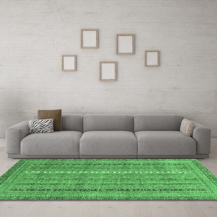 Machine Washable Abstract Emerald Green Modern Area Rugs in a Living Room,, wshabs2612emgrn