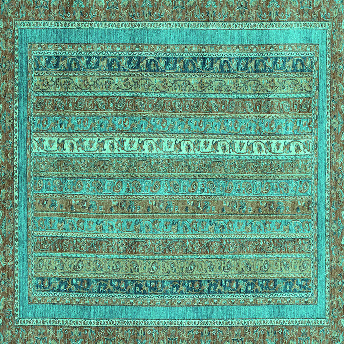 Square Machine Washable Abstract Turquoise Modern Area Rugs, wshabs2612turq