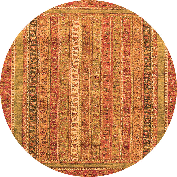 Round Machine Washable Abstract Orange Modern Area Rugs, wshabs2612org