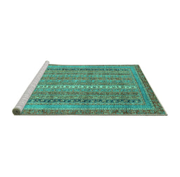 Sideview of Machine Washable Abstract Turquoise Modern Area Rugs, wshabs2612turq