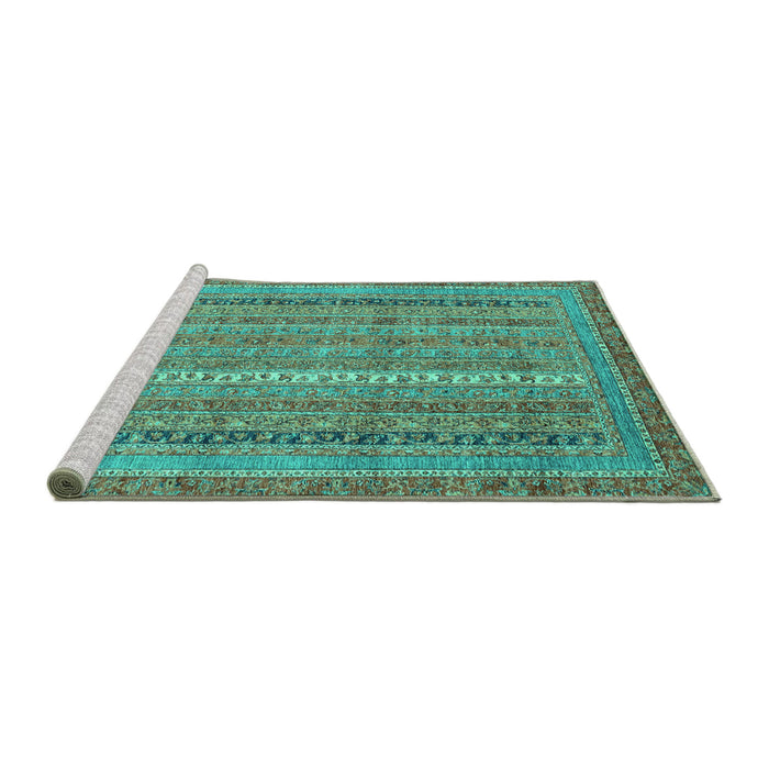Sideview of Machine Washable Abstract Turquoise Modern Area Rugs, wshabs2612turq