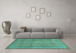 Machine Washable Abstract Turquoise Modern Area Rugs in a Living Room,, wshabs2612turq