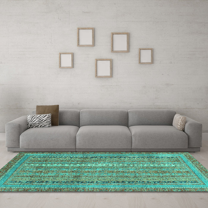 Machine Washable Abstract Turquoise Modern Area Rugs in a Living Room,, wshabs2612turq