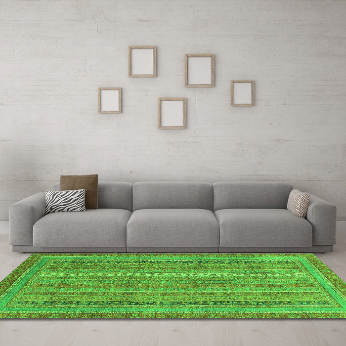 Machine Washable Abstract Green Modern Area Rugs in a Living Room,, wshabs2612grn